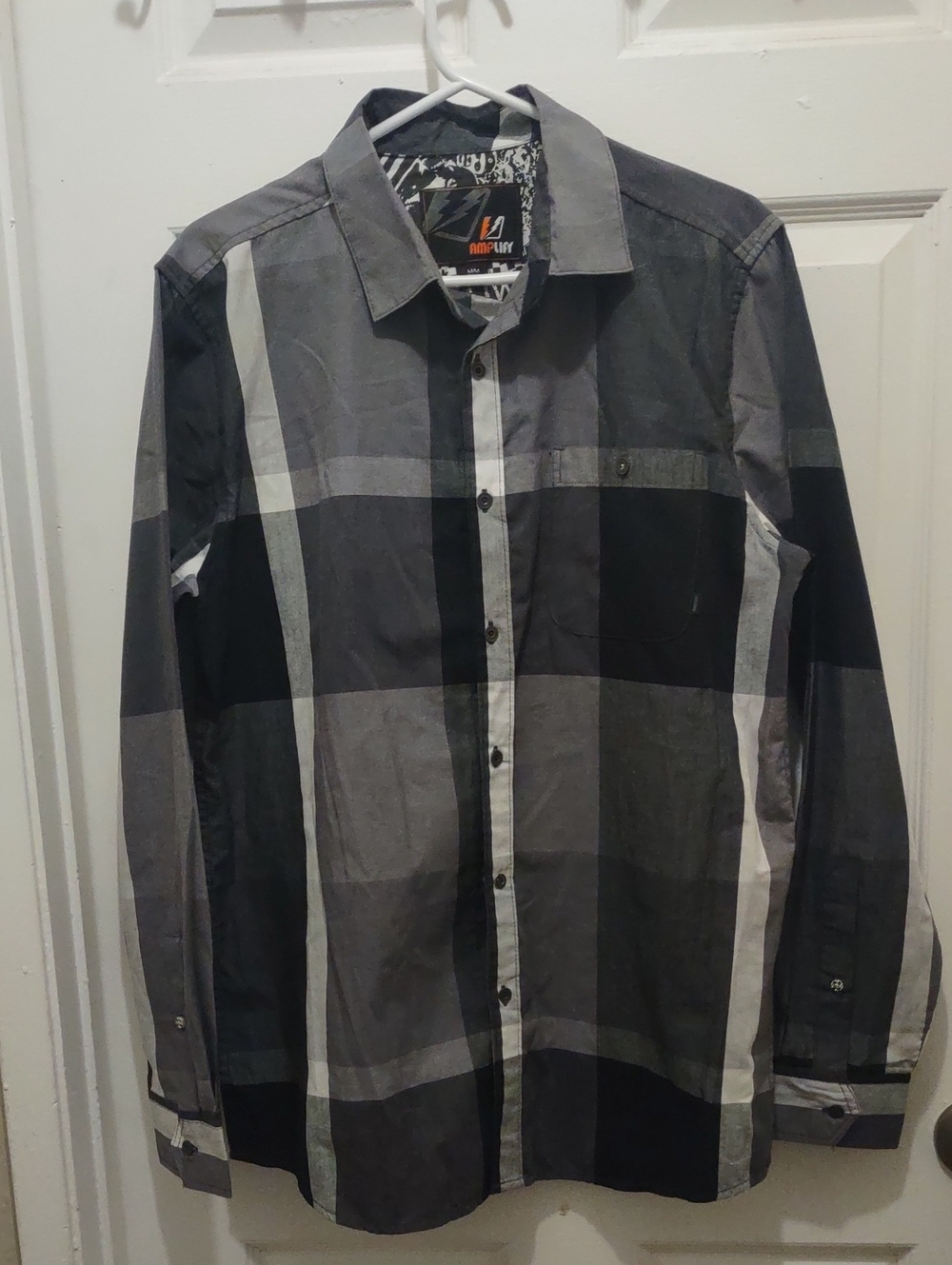 Amplify Men's Black and Gray Plaid Button-Down Shirt